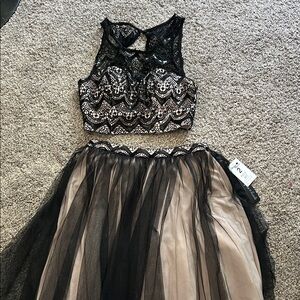 Sequin Hearts Black and Cream Lace Dress